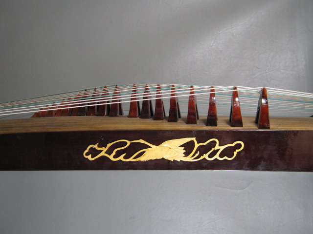 Vtg Antique Guzheng Zither Harp Koto 21 String Wooden Wood Chinese Instrument NR 2