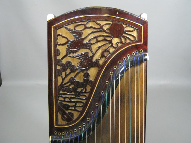 Vtg Antique Guzheng Zither Harp Koto 21 String Wooden Wood Chinese Instrument NR 7