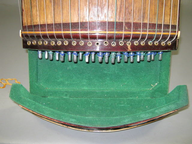 Vtg Antique Guzheng Zither Harp Koto 21 String Wooden Wood Chinese Instrument NR 9
