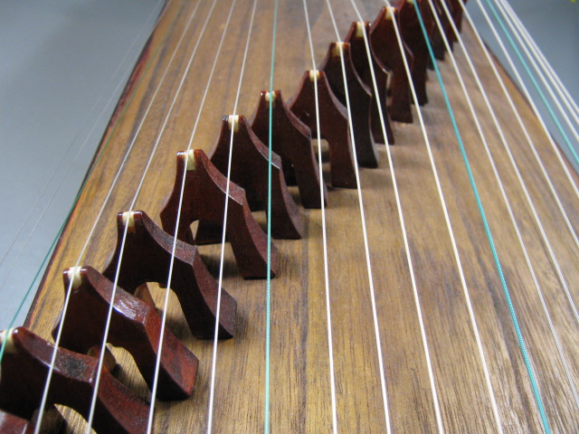 Vtg Antique Guzheng Zither Harp Koto 21 String Wooden Wood Chinese Instrument NR 12