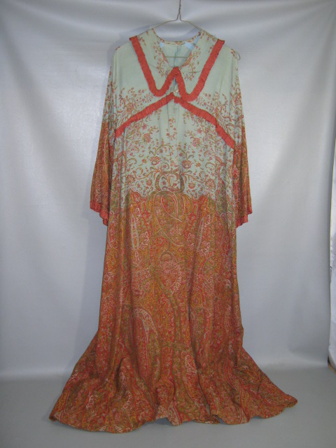 Vintage Antique 1870s Victorian Era Dressing Gown Orange Brown Paisley Pattern