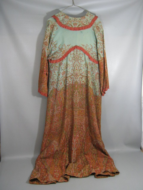 Vintage Antique 1870s Victorian Era Dressing Gown Orange Brown Paisley Pattern 7