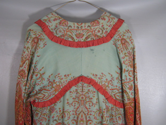 Vintage Antique 1870s Victorian Era Dressing Gown Orange Brown Paisley Pattern 8