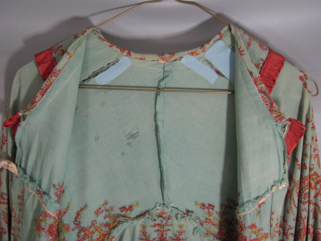 Vintage Antique 1870s Victorian Era Dressing Gown Orange Brown Paisley Pattern 12