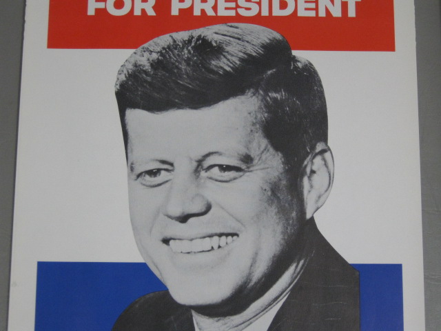 Original 1960 John F Kennedy JFK Political Campaign Poster + Bumpersticker NR! 2