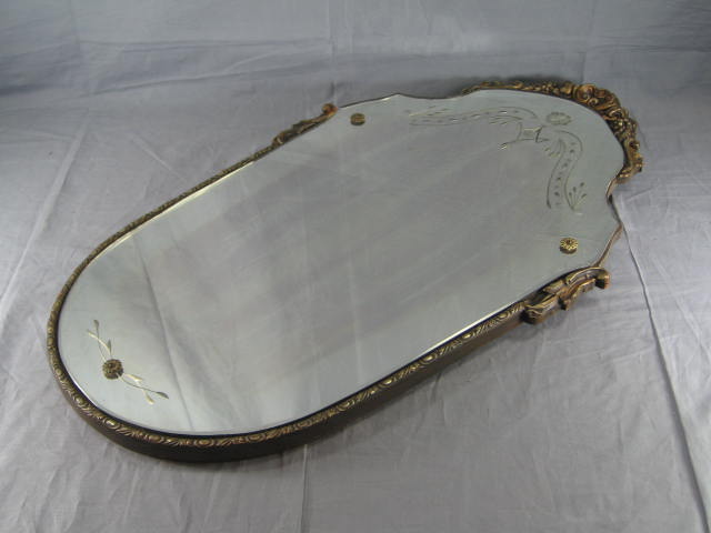 Vintage Antique Etched Glass Wall Mirror W/ Frame NR 1