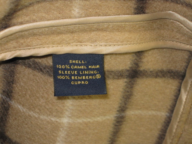 Brooks Brothers Camel Hair Toggle Coat Size Large Bone Buttons Plaid Lining NR! 9