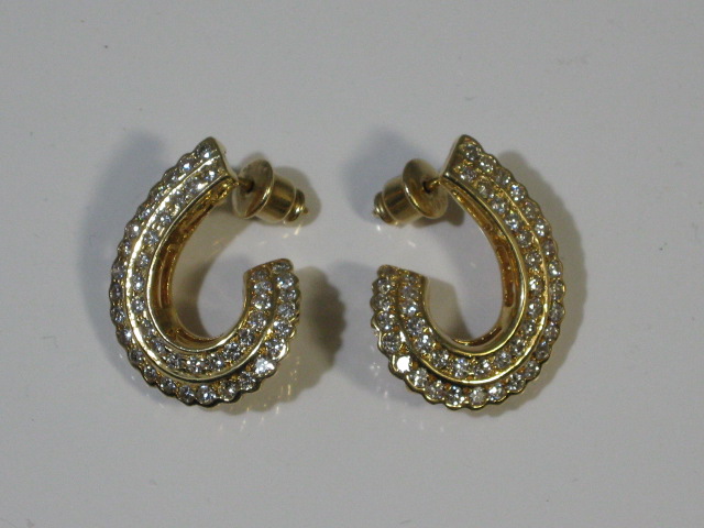 Vtg 2.2ct SI-1 I-1 G-H Prong Set Diamond 14k Yellow Gold Scallop Huggie Earrings 1