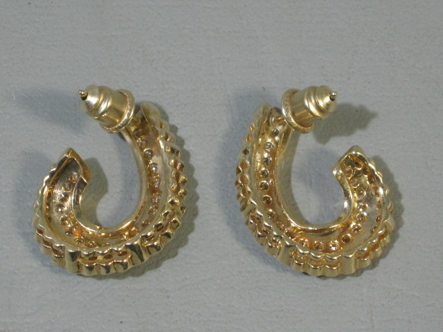 Vtg 2.2ct SI-1 I-1 G-H Prong Set Diamond 14k Yellow Gold Scallop Huggie Earrings 2