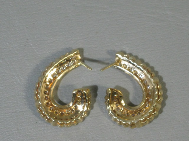 Vtg 2.2ct SI-1 I-1 G-H Prong Set Diamond 14k Yellow Gold Scallop Huggie Earrings 3