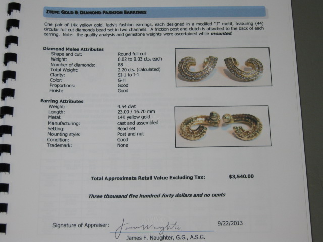 Vtg 2.2ct SI-1 I-1 G-H Prong Set Diamond 14k Yellow Gold Scallop Huggie Earrings 7