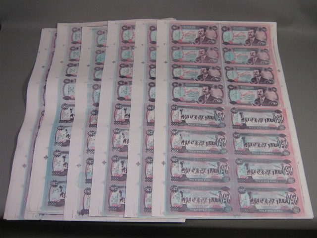 10 Rare Uncut Sheets Iraq Currency Iraqi 250 Dinars