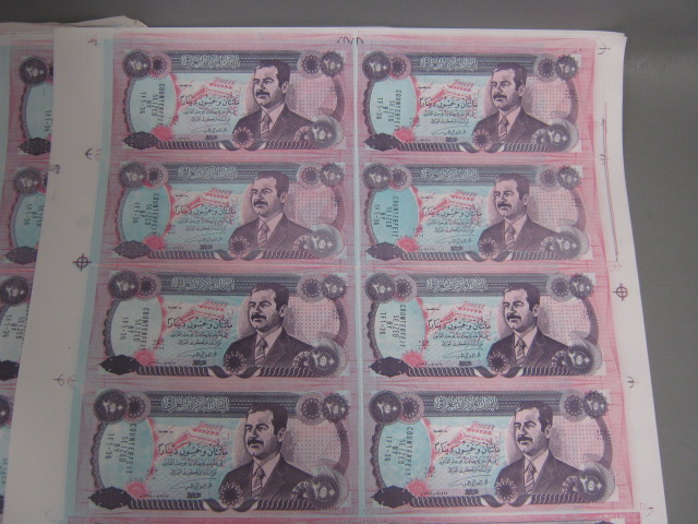 10 Rare Uncut Sheets Iraq Currency Iraqi 250 Dinars 1