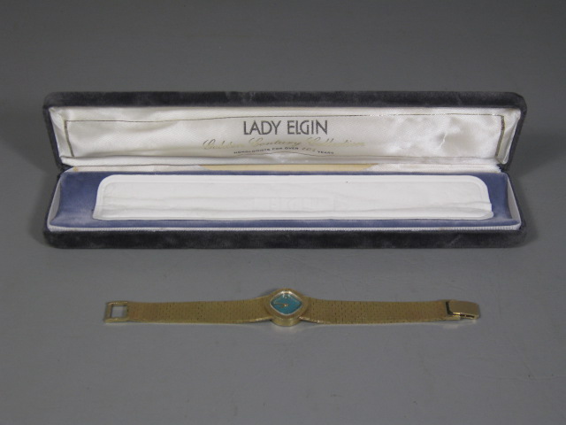Rare Vtg Lady Elgin 14k Gold Golden Century Collection Ladies Watch Blue Face NR