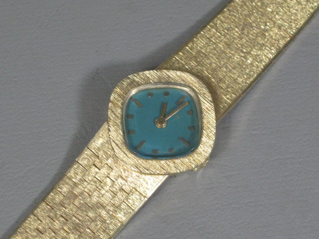 Rare Vtg Lady Elgin 14k Gold Golden Century Collection Ladies Watch Blue Face NR 2