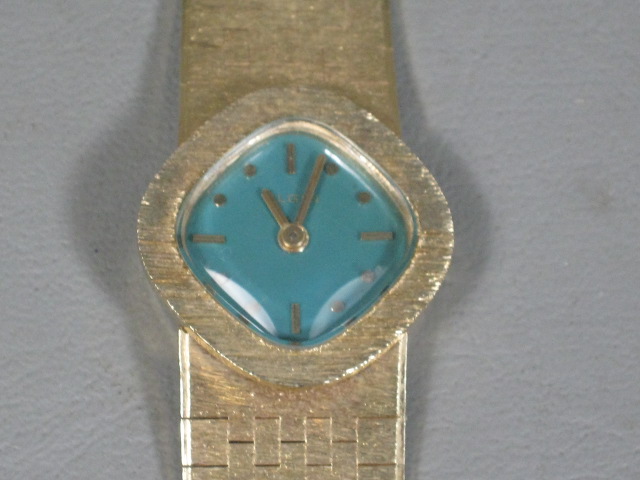 Rare Vtg Lady Elgin 14k Gold Golden Century Collection Ladies Watch Blue Face NR 3