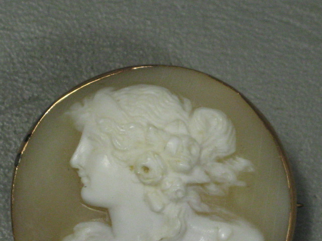 Vtg Antique Estate Cameo Pin Brooch 1 1/4" Inches Round Rose Gold? Carved Shell 1