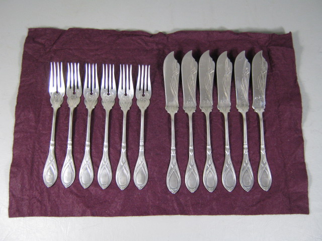 Antique Franz Bahner German 800 Silver Fish Set Forks Knives Tulip Pattern 19+oz