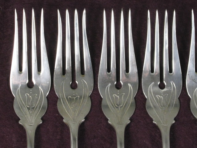 Antique Franz Bahner German 800 Silver Fish Set Forks Knives Tulip Pattern 19+oz 2