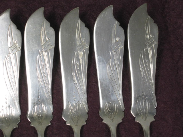 Antique Franz Bahner German 800 Silver Fish Set Forks Knives Tulip Pattern 19+oz 4