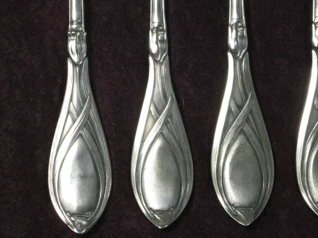 Antique Franz Bahner German 800 Silver Fish Set Forks Knives Tulip Pattern 19+oz 6
