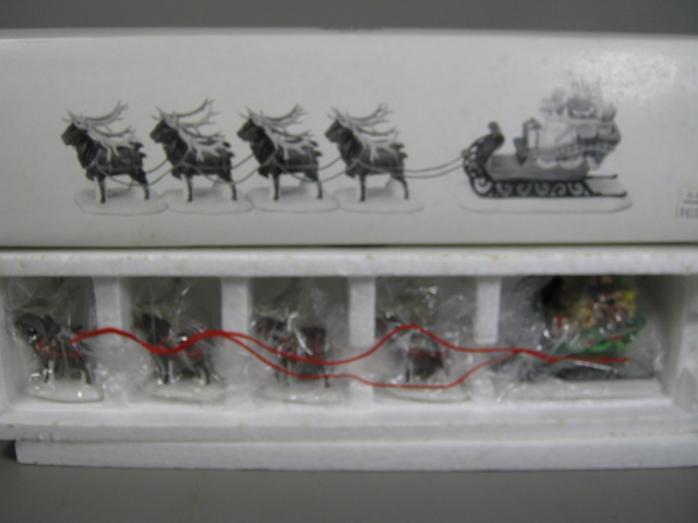 6 Dept 56 Xmas Figurines Snowman Santa Elves Sleigh & Tiny Reindeer North Pole 7