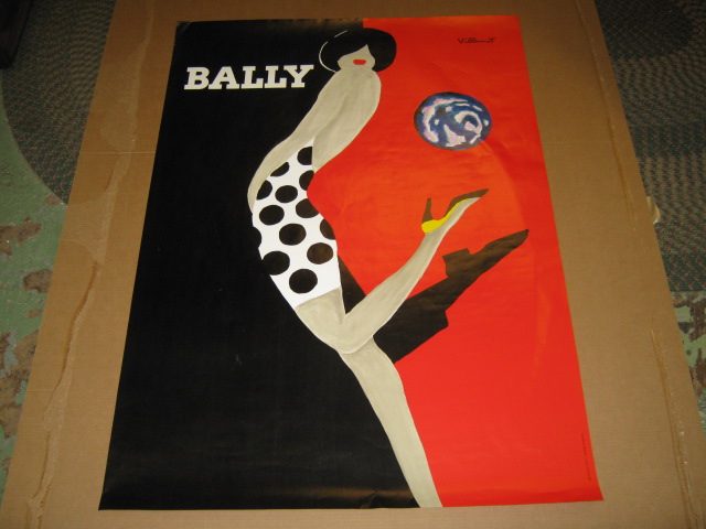 Vtg Original 1989 Bernard Villemot Bally Kick Poster 117cm x 170cm 46" x 67" NR!