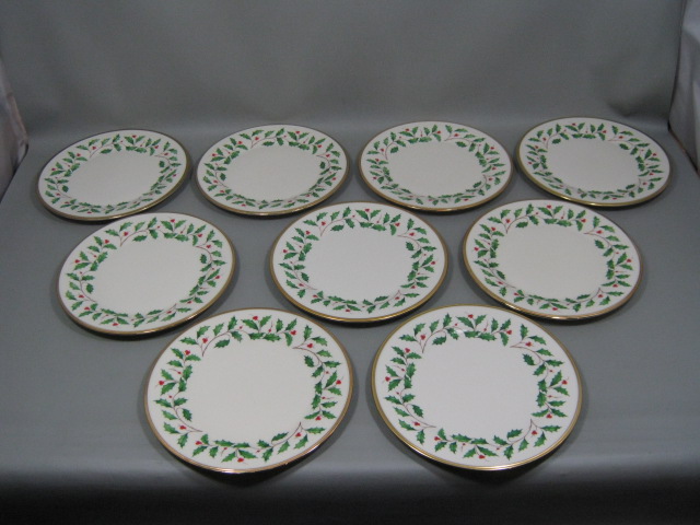 9 Lenox Dimension Collection Xmas Holiday Holly Berry Gold Dinner Plates Set Lot