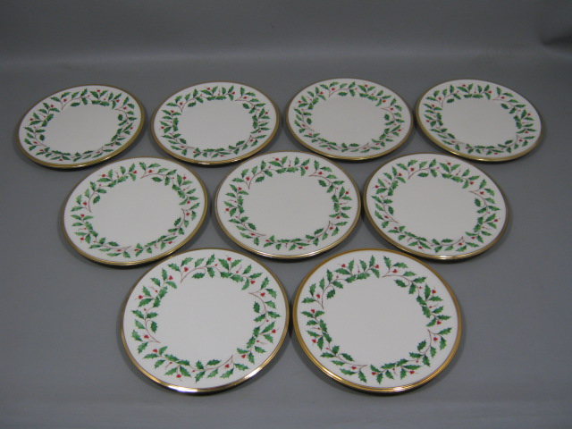 9 Lenox Dimension Collection Xmas Holiday Holly Berry Gold Salad Plates Set Lot