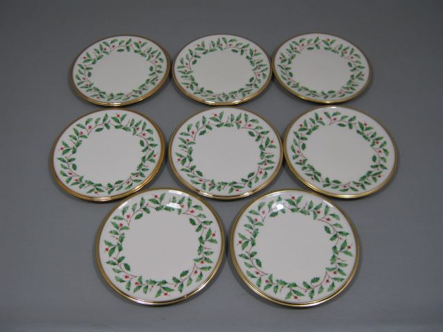 8 Dimension Collection Xmas Holiday Holly Berry Gold Bread Butter Plates Set Lot