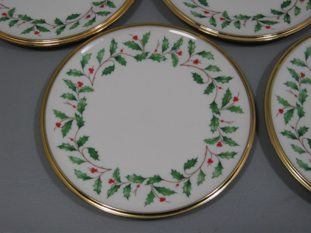 8 Dimension Collection Xmas Holiday Holly Berry Gold Bread Butter Plates Set Lot 1