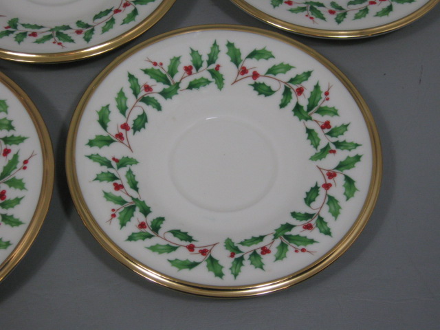 7 Lenox Dimension Collection Xmas Holiday Holly Berry Gold Saucers Set Lot 6" NR 1