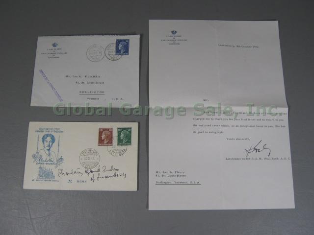 RARE Charlotte Grande Duchess Luxembourg Hand Signed FDC 1952 Letter Autograph