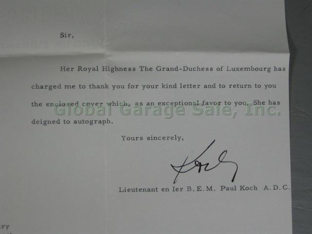 RARE Charlotte Grande Duchess Luxembourg Hand Signed FDC 1952 Letter Autograph 4
