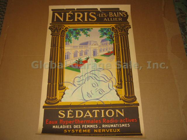 Vtg 1940s Neris Les Bains Spa Healing Mineral Baths France Tourism Travel Poster