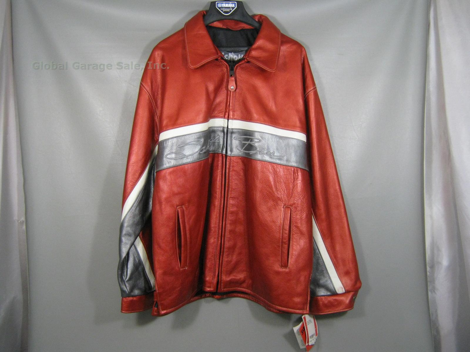 New Mens Schott MCMXIII 1913 Red Silver White Leather Motorcycle Jacket XXL 2XL