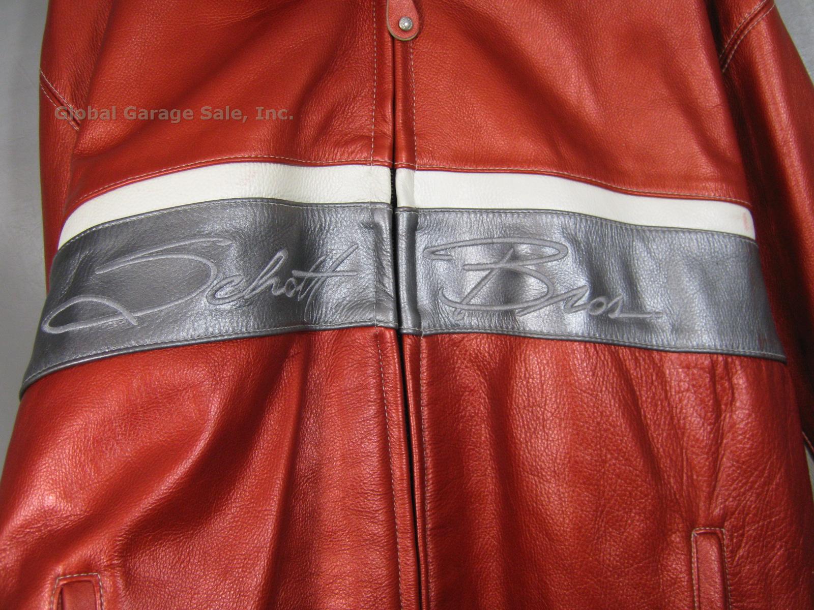 New Mens Schott MCMXIII 1913 Red Silver White Leather Motorcycle Jacket XXL 2XL 1