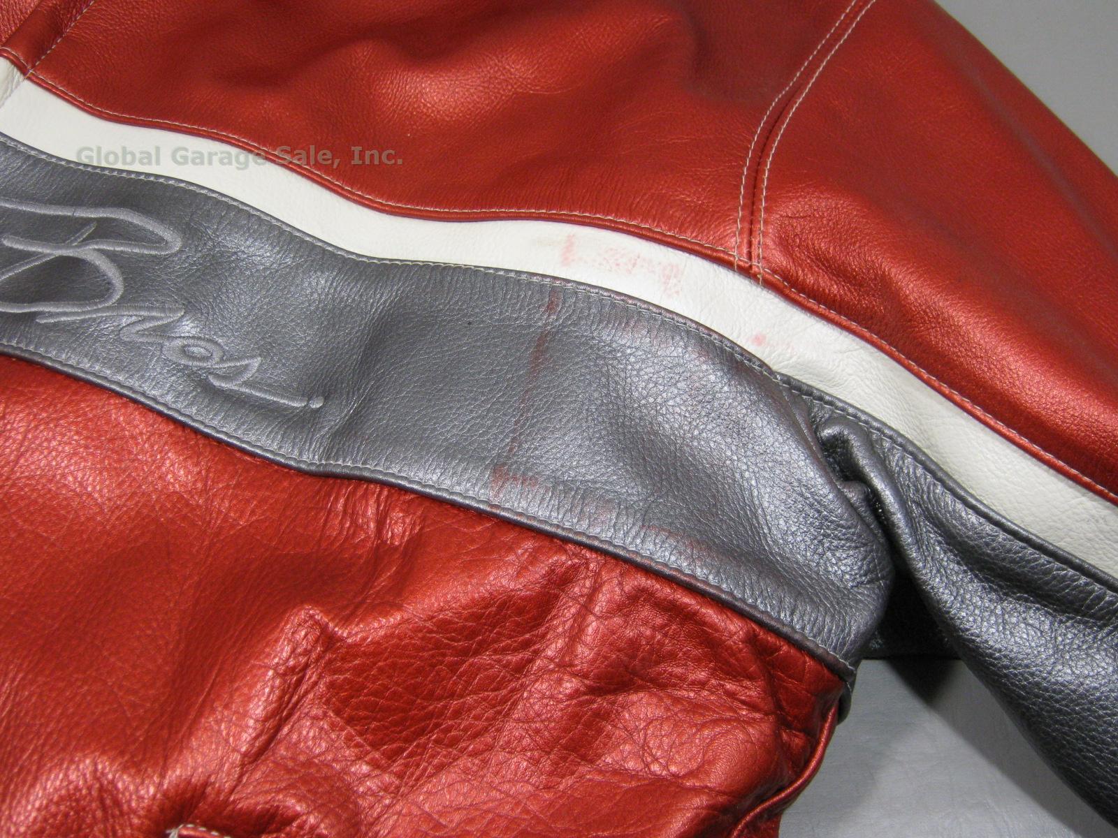 New Mens Schott MCMXIII 1913 Red Silver White Leather Motorcycle Jacket XXL 2XL 2