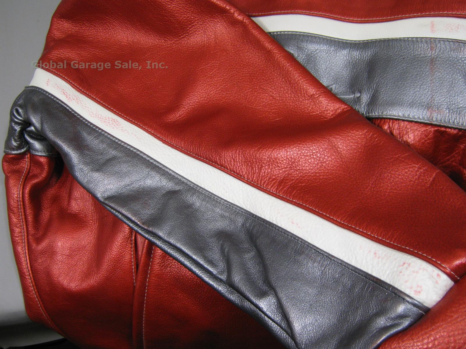 New Mens Schott MCMXIII 1913 Red Silver White Leather Motorcycle Jacket XXL 2XL 3