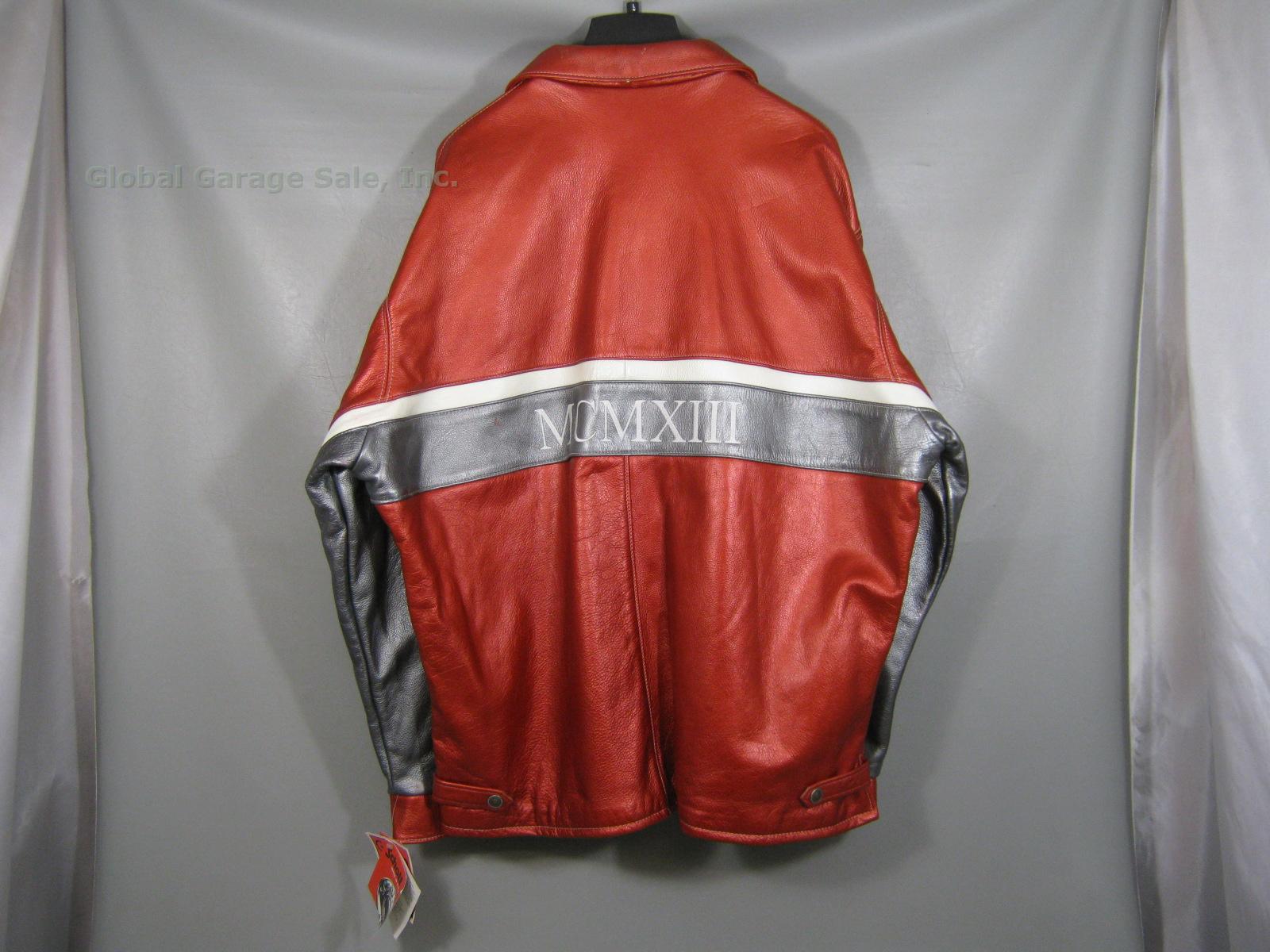New Mens Schott MCMXIII 1913 Red Silver White Leather Motorcycle Jacket XXL 2XL 5