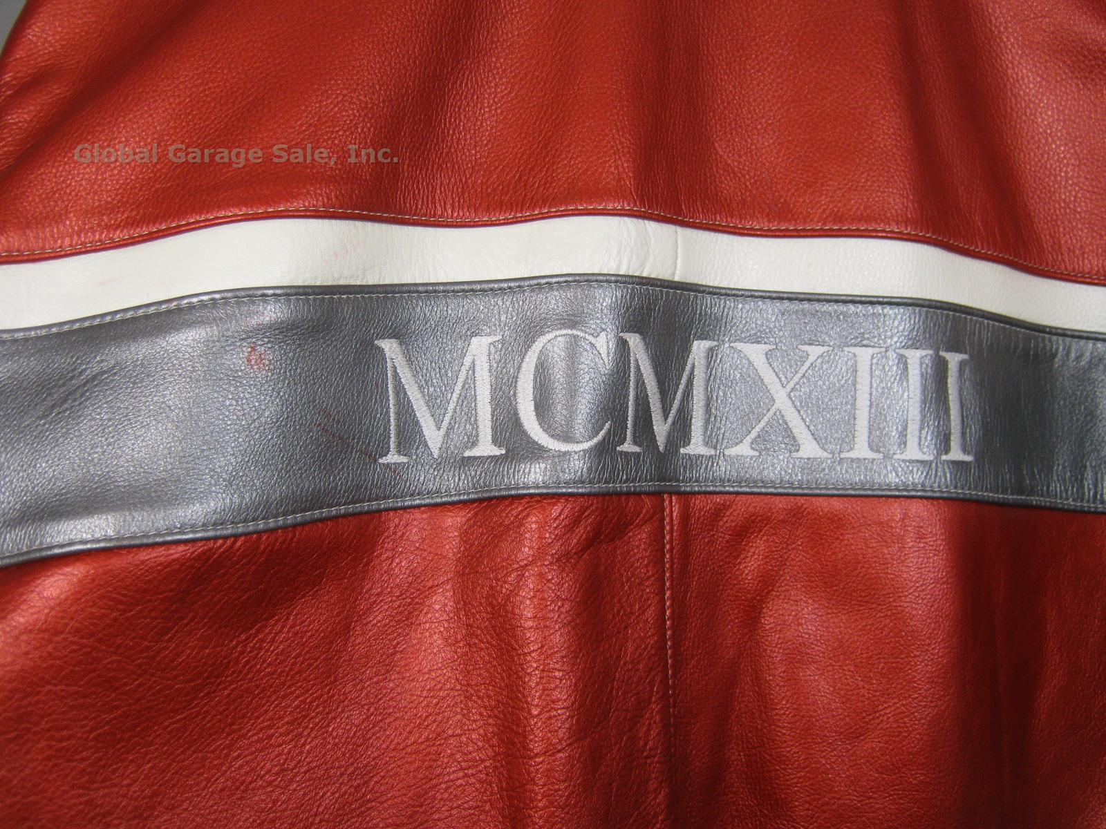 New Mens Schott MCMXIII 1913 Red Silver White Leather Motorcycle Jacket XXL 2XL 6