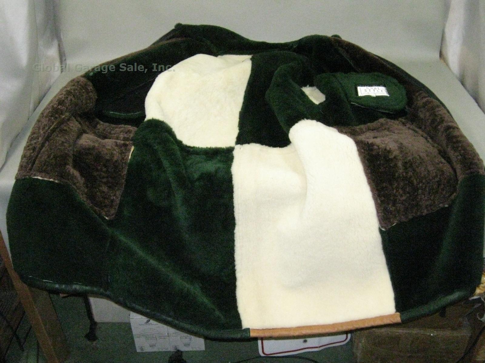 Men Cool Style Green & Tan Hooded Sheepskin Leather? Heavy Winter Coat Jacket XL 5