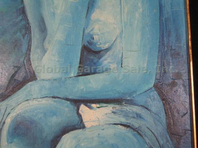 Vtg 50s 60s Framed Oil Painting On Canvas Blue Nude Woman Verdi Signed Original? 2