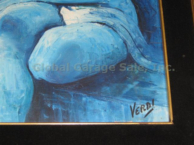 Vtg 50s 60s Framed Oil Painting On Canvas Blue Nude Woman Verdi Signed Original? 3