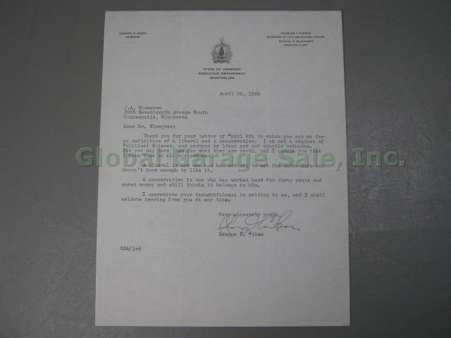RARE Vermont Governors Signatures Signed Autographed Letters Document 1797-1950s 61