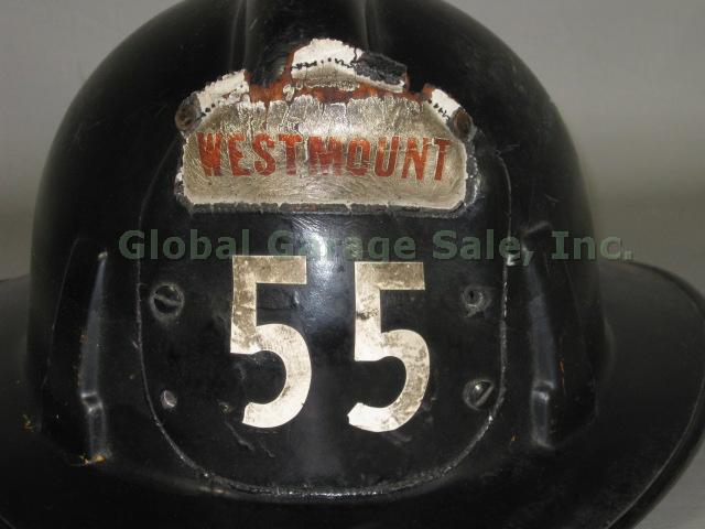 Vtg MSA Westmount 55 Montreal Canada Fireman Fire Helmet Leather Badge + Liner 1