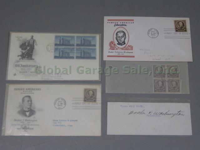 Booker T Washington Signed Cut Signature Autograph + 1940 1956 FDCs + US Stamps
