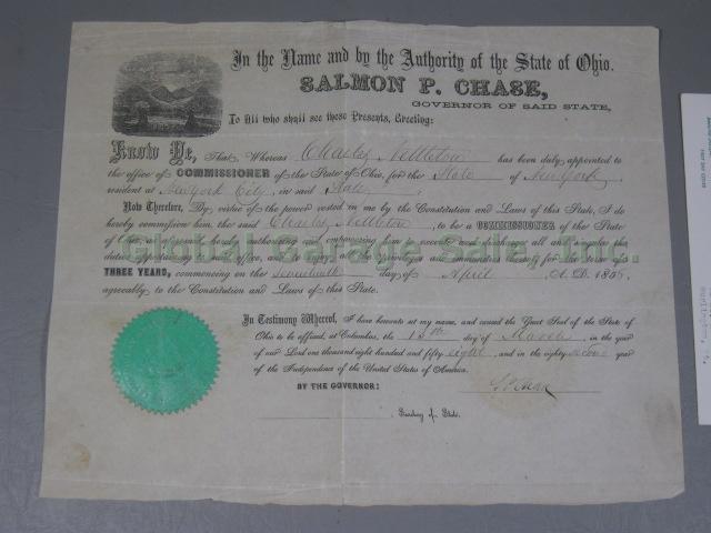Salmon P Chase 1858 Signed Document Ohio Governor US Chief Justice Autograph NR! 1