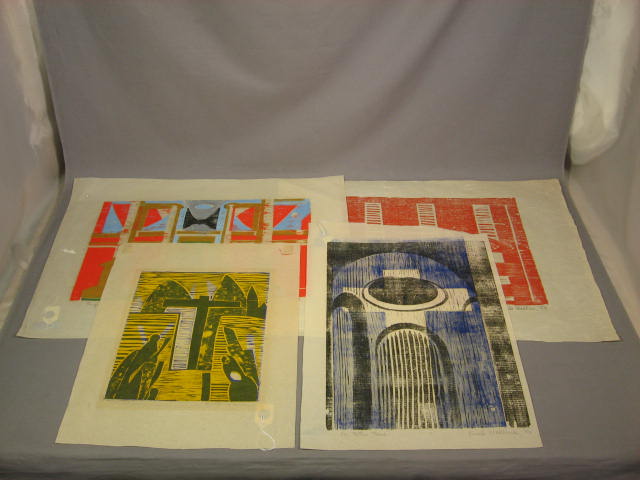 4 Original 1950s Frank Wallace Woodblock Woodcut Prints