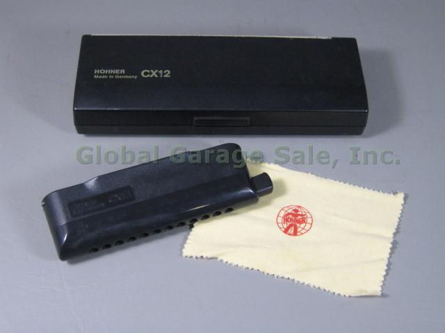 Hohner 7545/48 CX12 Chromatic Harmonica Black Plastic Original Case + Cloth NR! 1
